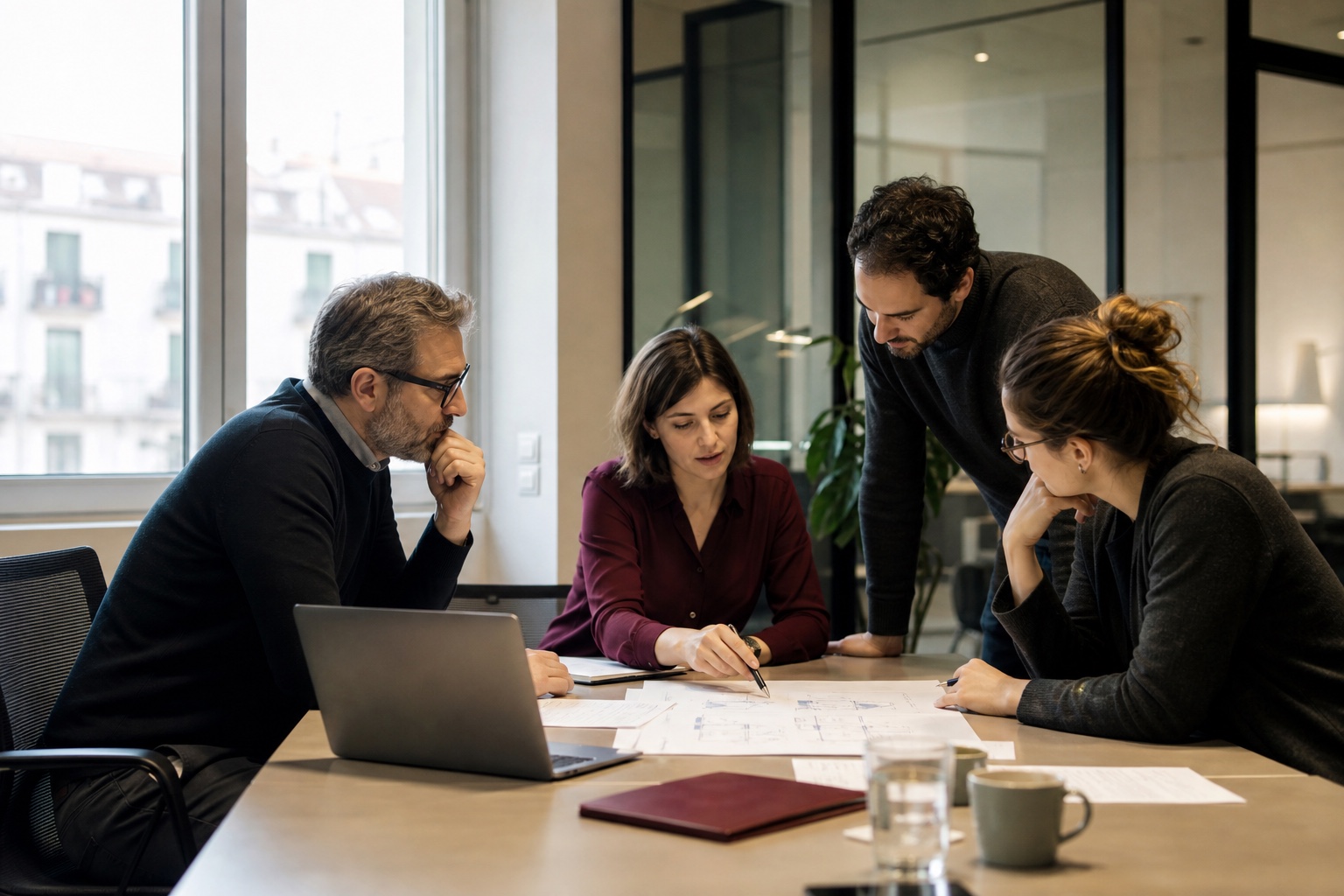 Team software e consulenziale riunito attorno a un tavolo mentre analizza un processo